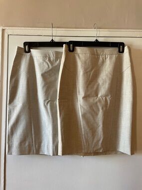 Two The Limited Pencil Skirts with Subtle Pinstripe, Light Grey and Beige